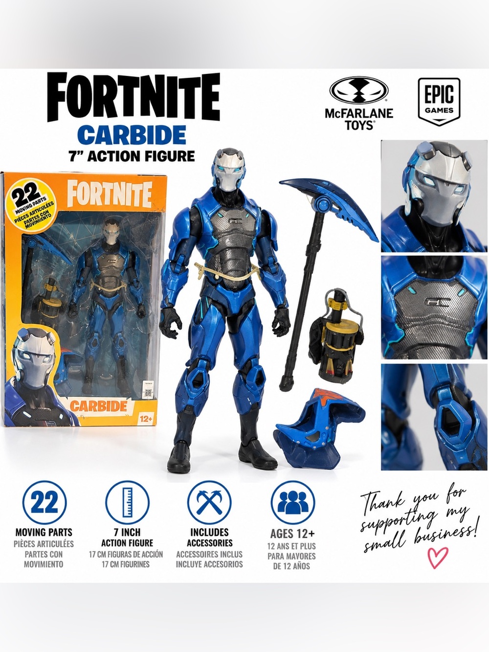 McFarlane Toys Fortnite Carbide 7” Action Figure 22 Moving Parts NIB Box Wear